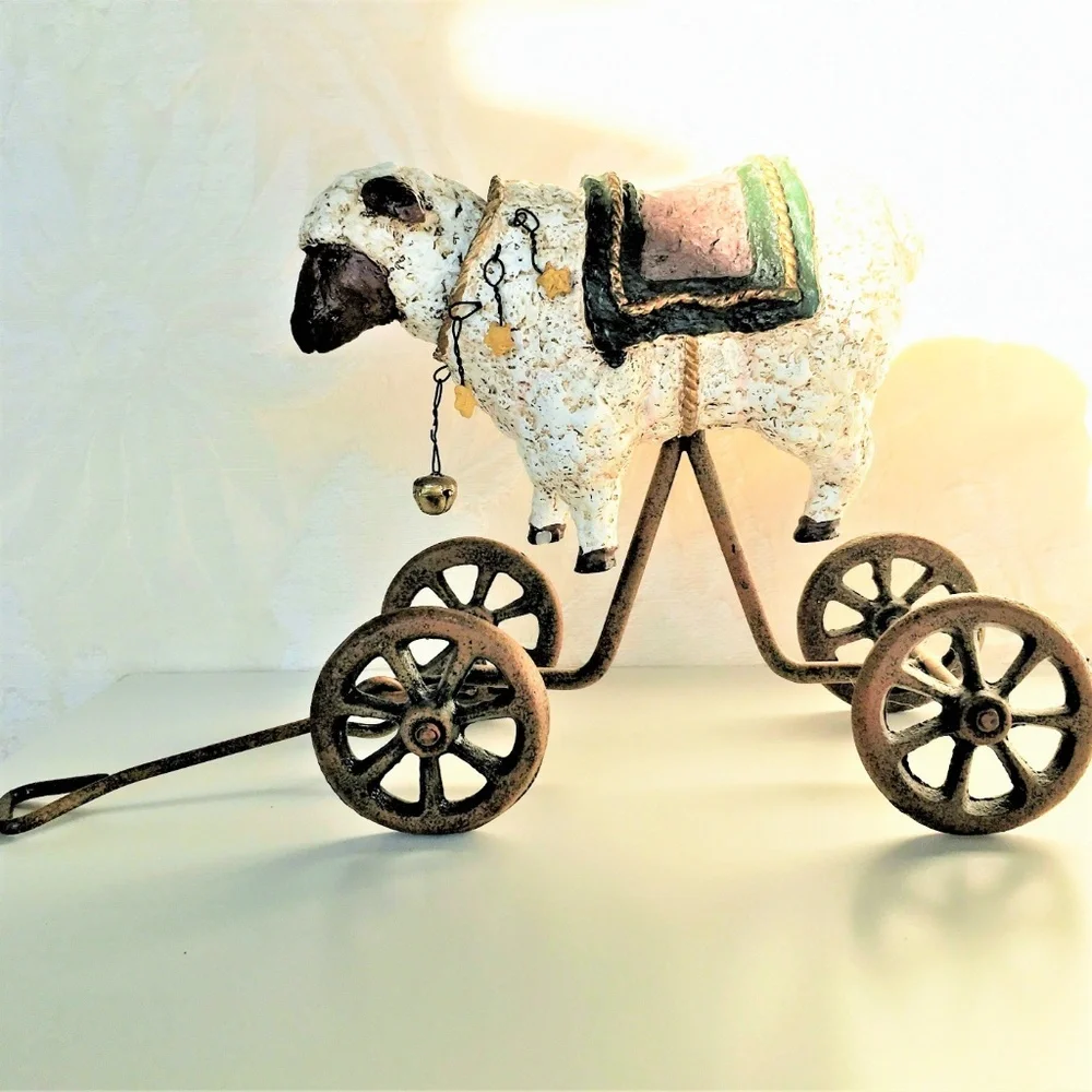 ROCKING Sheep ART FIGURINE  on Rolling Wheels